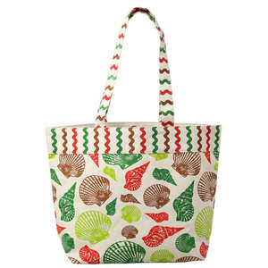 Bolsas de Playa de Lona con Estampado de Conchas y Rayas, Diferentes Tipos de Asas - Product Image 1