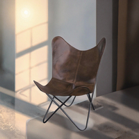 Chaise papillon de loisirs en cuir véritable brun moderne à succès pour la maison, le bureau et le salon