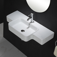 COOBATH Lavabo mural rectangulaire en céramique de grande capacité moderne pour salle de bain