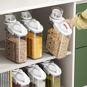 Vendita calda nuovo Design grande capacità di plastica sigillata contenitori per alimenti con tazza di misurazione grano di riso Dispenser di stoccaggio per la cucina