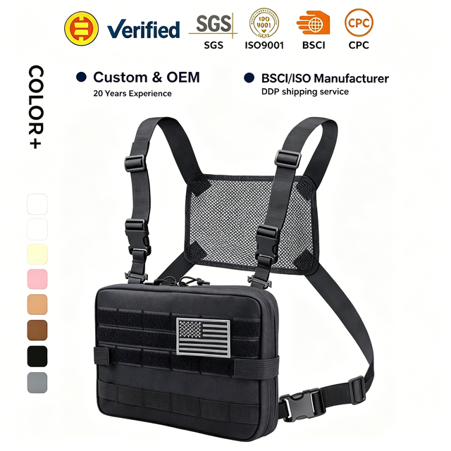 Custom Wholesale Adjustable Shoulder Pack Walkie Talkie Harness Radio Holster Tactical Chest Rig Vest