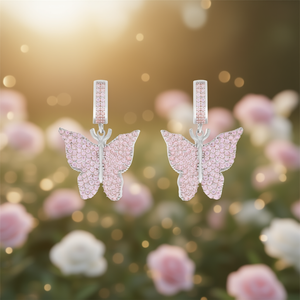 Orecchini pendenti a farfalla con cristalli rosa, placcati in argento 925, gioielli da donna per l'uso quotidiano - Product Image 2