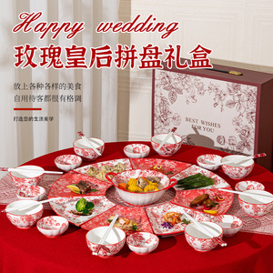 畅销陶瓷餐具套装碗盘釉下玫瑰皇后图案耐用时尚带礼品盒包装 - Product Image 2