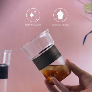喇叭形硼硅玻璃拿铁杯耐热胡桃木套防烫木带手柄马克杯咖啡杯 - Product Image 3