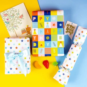 Custom Eco-Friendly Birthday-Themed <b>Wrapping</b> <b>Paper</b> Roll Stars Zigzags Letters Art Digital Printing Compatible Double-Sided - Product Image 3