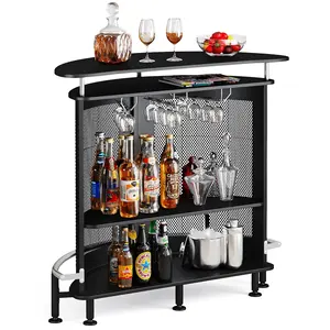 Tribesigns Black Home Bar Unit 4-Tier Liquor Bar Table Metal Wine Bar Cabinet Living Room Cabinet