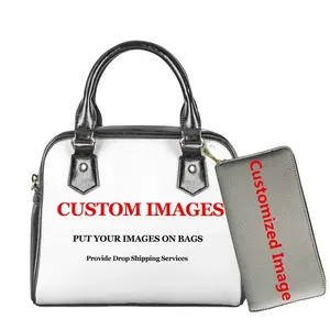 POD 2Pcs Damen Geldbörsen und Handtaschen Personal isierte benutzer definierte Einkaufstasche Schulter Handtaschen für Frauen Pu Leder Umhängetaschen Bulk