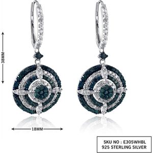 Ornaatis Diamond Halo <b>Hoop</b> Earrings 2.67 Cttw Round Blue White Sterling Silver Women's Wedding Jewelry - Product Image 4