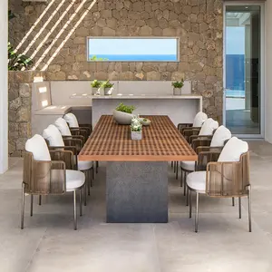 现代豪华庭院家具花园桌椅柚木户外用餐套装