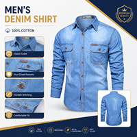 Chemise en jean 100 % coton pour homme, manches longues, boutonnée, décontractée, style workwear, respirante, délavée, vente en gros
