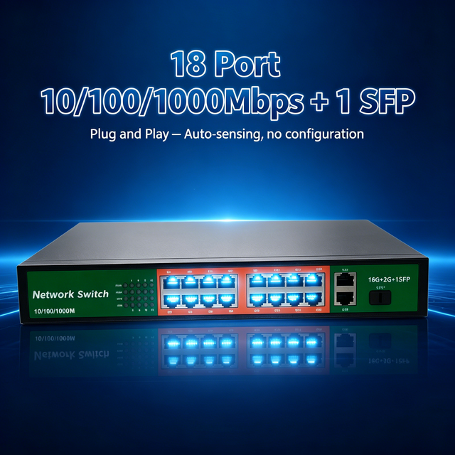 Anpa 16 Port Gigabit Network Switch Wholesale Desktop Ethernet QoS Function POE 10/100/1000Mbps 38Gbps Capacity Network