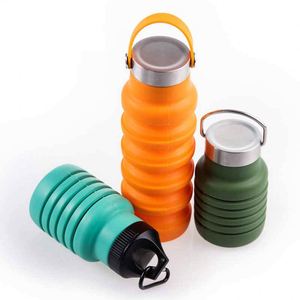 Bouteille d'eau pliable en silicone, tasse de voyage portable, couleur unie, gourde de randonnée en plein air, design moderne unisexe - Product Image 1