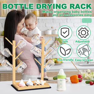 Séchoir à biberons en bambou à 3 niveaux avec support pour tétines, pour accessoires d'allaitement - Product Image 2