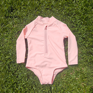 Manufacturer of beach print zipper <b>long</b>-<b>sleeved</b> sun protection girls' <b>swimsuits</b> custom recycled nylon kid swimwear - Product Image 2