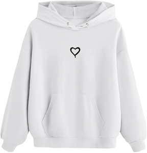 Sudadera con Capucha Blanca para Mujer con Estampado de Corazón Negro, Sudadera Informal de Algodón con Logotipo Frontal y Bolsillo, Diseño para Otoño - Product Image 1