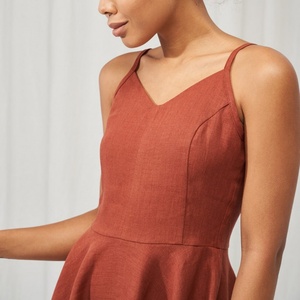 Vestidos de Lino Personalizados para Mujer, Cintura Alta, Corte Entallado, Cuello en V, Mini Vestidos Casuales - Product Image 6