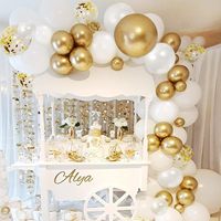 Ballons de fête en or blanc 131 pièces Kit de décoration d'arche de guirlande de ballons Ballons en latex métalliques Confettis pour fête d'anniversaire Mariage