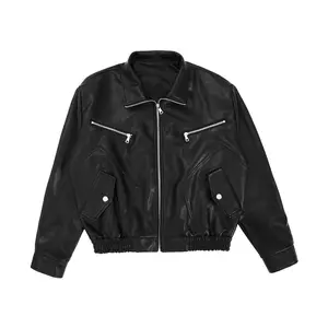 High street retro mechanical style pu jacket casual biker's leather jacket American street trendy windproof top