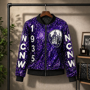 New Arrival National Council of Negro Women Inspired Design Apparel Dainty Purple <strong>Sequin</strong> Decorated NCNW 1935 Logo Lady <strong>Jacket</strong> - Product Image 2