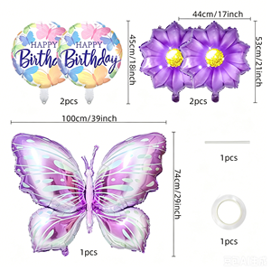 Set de 5 Globos de Helio con Forma de Mariposa Morada, Princesa de Ensueño, para Fiestas de Cumpleaños, Baby Shower y Decoración de Habitaciones - Product Image 4