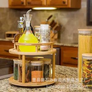 Bamboo Desktop Storage Rack Double Layer Kitchen <b>Spice</b> Organizer With Wooden Lids Airtight Condiment <b>Jar</b> Holder - Product Image 3