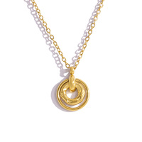 Nuevo Conjunto de Joyería con Collar con Colgante de Anillo Irregular, Chapado en Oro de 18k, Acero Inoxidable, Sin Decoloración, Anillos Dobles, Cadena de Eslabones