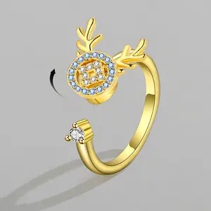 Anillo de ciervo de circón para pareja, anillo abierto, regalo de joyería de compromiso de boda