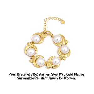 Pulsera de Perlas de Acero Inoxidable 316L con Baño de Oro PVD, Joyería Sostenible y Resistente para Mujer - Product Image 2