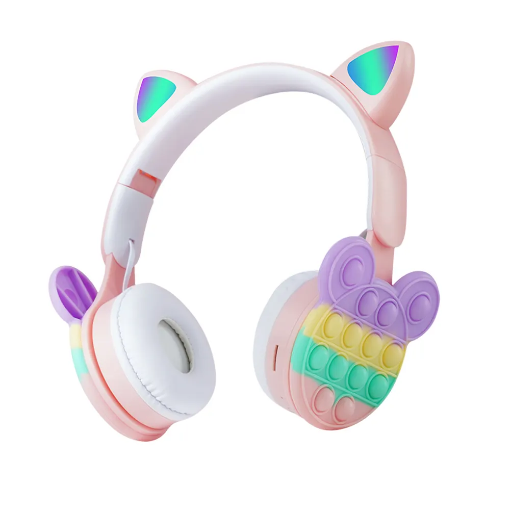 Popular Cute Design Headphone Pink Cat Earphone Custom Logo Shenzhen Business Sport Computer The Gaming Wireless Headset Pc