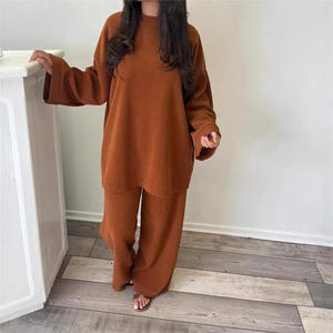 महिलाओं की लंबी आस्तीन शीर्ष और पैंट नई कॉर्डरॉय ठोस रंग दो-टुकड़ा - Product Image 4