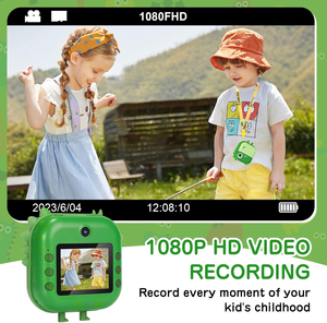 กล้องเด็ก M2 พร้อมเครื่องพิมพ์ในตัว ไม่ต้องใช้หมึก หน้าจอ 2.4 นิ้ว วิดีโอ HD 120 °   มุมมองกว้างสำหรับเด็กอายุ 3-6 ปี ลายไดโนเสาร์สีเขียว - Product Image 5
