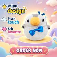 Boneka Burung Putih Custom dengan Dasi Kupu-kupu Biru dan Paruh Kuning, Bulu Lembut Isi Kapas PP, Hadiah Ulang Tahun