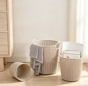 Cesta Multifuncional de Plástico Imitación Ratán, Cesta Hueca para Almacenamiento en Escritorio, Cocina, Baño y Ducha - Product Image 3
