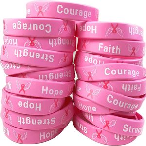 Braccialetti in Silicone Unisex Personalizzati di Alta Qualità con Nastro Rosa per la Consapevolezza sul Cancro al Seno, Simbolo di Speranza, Fede, Forza e <span class=keywords><strong>Coraggio</strong></span> - Product Image 1