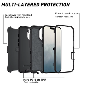 Housse de téléphone American Hotsale Defender Black Color Belt Clip avec 360 Rotation Kickstand Combo Phone Cover pour iPhone 16e 16 15 - Product Image 5