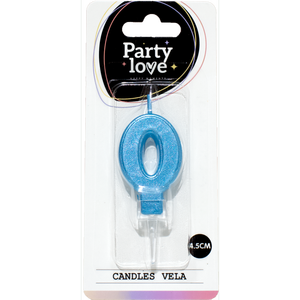 Bougie d'anniversaire Vela Party Love bleue numéro 0 de 4,5 cm - Product Image 1