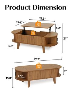 Combohome Oval <strong>Lift</strong> Top <strong>Coffee</strong> <strong>Table</strong> with Storage, 47.2" Mid Century Modern Living Room Center <strong>Table</strong> - Product Image 2