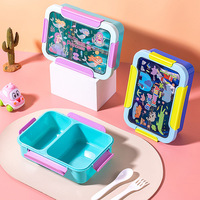Boîte à lunch portable C331 avec logo personnalisé, mignonne, en plastique, rectangulaire, avec 3 compartiments, boîte à bento anti-fuite, motif de dessin animé