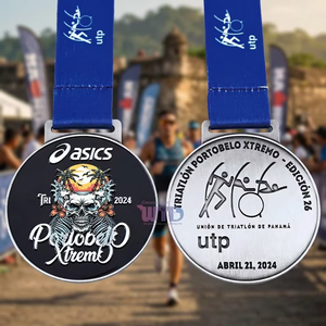 Medalla de Triatlón Natación Ciclismo Carrera Aleación de Zinc Negro Mate Diseño Cabeza de Esqueleto <span class=keywords><strong>Xtremo</strong></span> Multideporte Premio Finalista Campeonato Cinta - Product Image 1