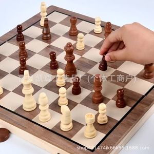 Caja de almacenamiento magnética para ajedrez de madera maciza, tablero de ajedrez infantil de madera plegable y portátil, juego de ajedrez con doble reina. - Product Image 4