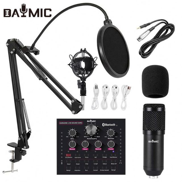 OEM Wholesale Professional BM800 Recording Microphone Set With Shock Mount V12 Sound Card Set for Broadcast Podcast Recording