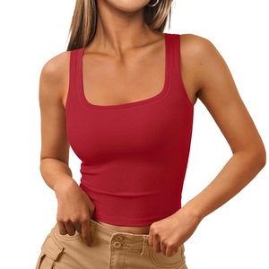 Top corto de verano básico personalizado, camiseta sin mangas de entrenamiento para niñas, camiseta sin mangas ajustada de alta calidad con diamantes de imitación acanalados, camiseta sin mangas para <span class=keywords><strong>mujer</strong></span> - Product Image 6