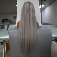 Peluca de Cabello Humano Brasileño Virgen Liso Largo Gris Ceniza con Reflejos, Sin Pegamento, 13x4 HD, para Gorras Pequeñas, Uso Diario