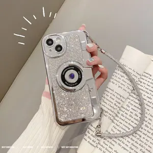 Luxo 3D Glitter Diamond para iphone 360 câmera cover case câmera protector para iphone 13 pro caso com tampa da lente da câmera