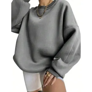 Women Clothing 2026 Custom logo Polyester Cotton <strong>Sweatshirts</strong> for Women Pullover Crewneck French Terry <strong>Grey</strong> <strong>Sweatshirt</strong> - Product Image 3