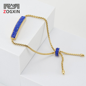Zogxin Crystal <b>Bracelet</b> Blue Gold Chain Adjustable Women's Jewelry Everyday Wear - Product Image 1