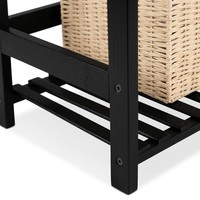 Mesa de Cabeceira Moderna em Bambu Preto Fosco com Gaveta de Armazenamento e 3 Níveis, Organizador para Quarto e Sala de Estar