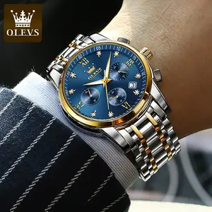 Men Watch OLEVS 2858 Business Multi Time Zone Wristwatch Waterproof Feature Analog Date Watch Stainless Steel Quartz Watch