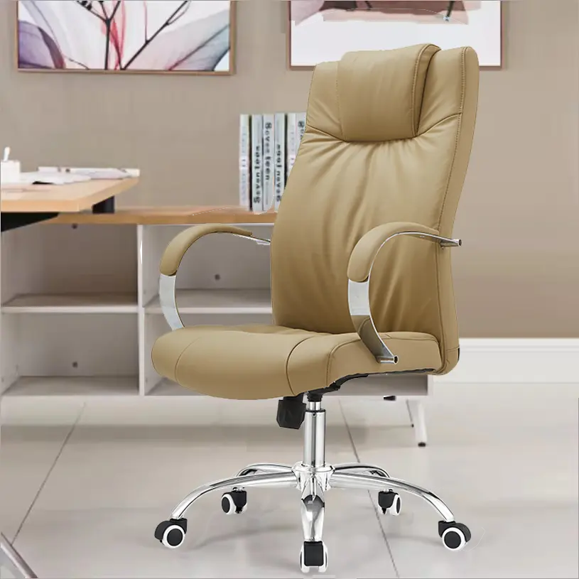 Kursi kantor ergonomis mewah bos, pemijat kulit kursi putar kantor Modern