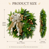 Karangan Bunga Natal Buatan Tahan Lama, Dapat Digunakan Kembali, Bergaya Rustic, dengan Pita Kertas Koran, Hiasan Pita, Buah Pinus, Lonceng Emas, Bola-bola Hias, dan Dekorasi Eucalyptus